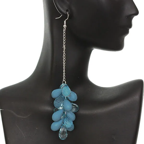 Blue Beaded Layer Drop Chain Earrings