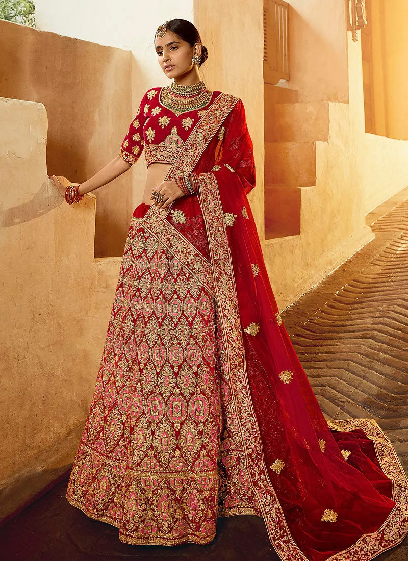 Bridal Red Multi Embroidered Wedding Lehenga Choli