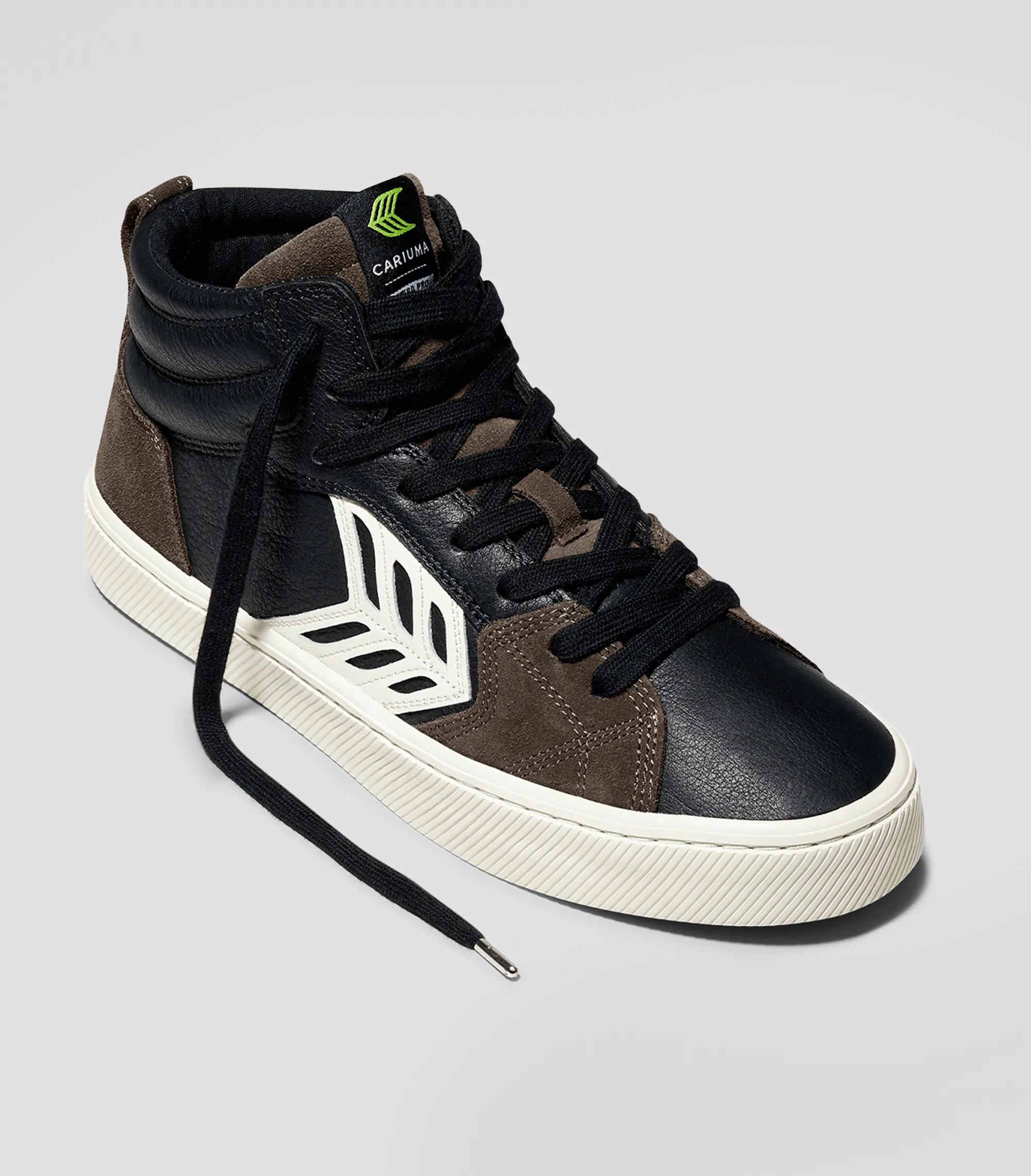 CATIBA PRO High Black Premium Leather Dark Khaki Suede Ivory Logo Sneaker Women