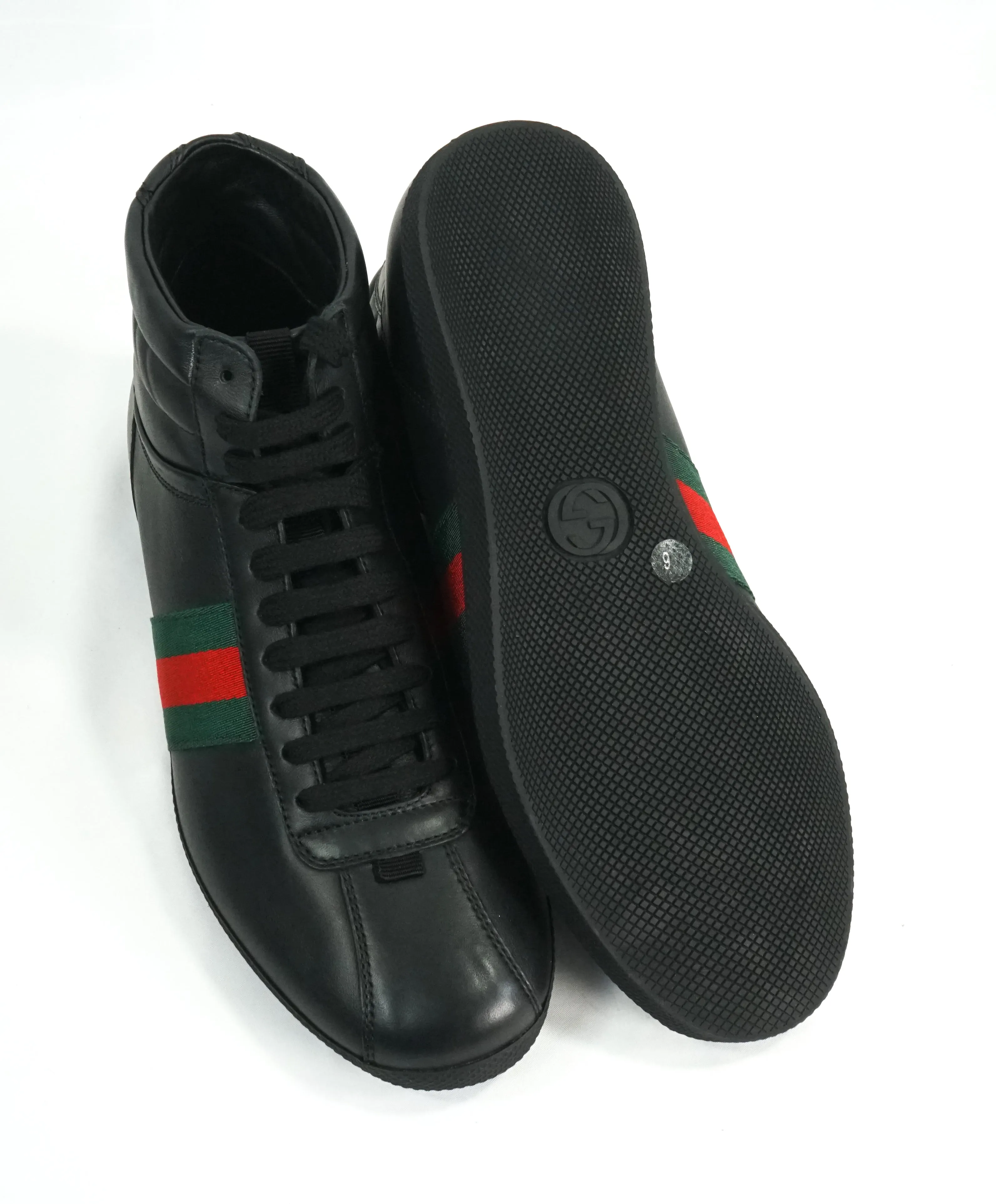 GUCCI -Red and Green Logo Stripe GG High Top Black Sneakers- 6G / 6.5 US
