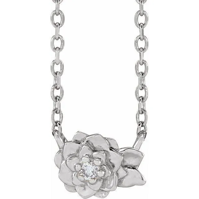 JDTKSP-88041- 14K 0.015 CT Natural Diamond Flower 16-18" Necklace