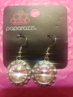 Paparazzi - Pink Pastel White Rhinestone Earrings