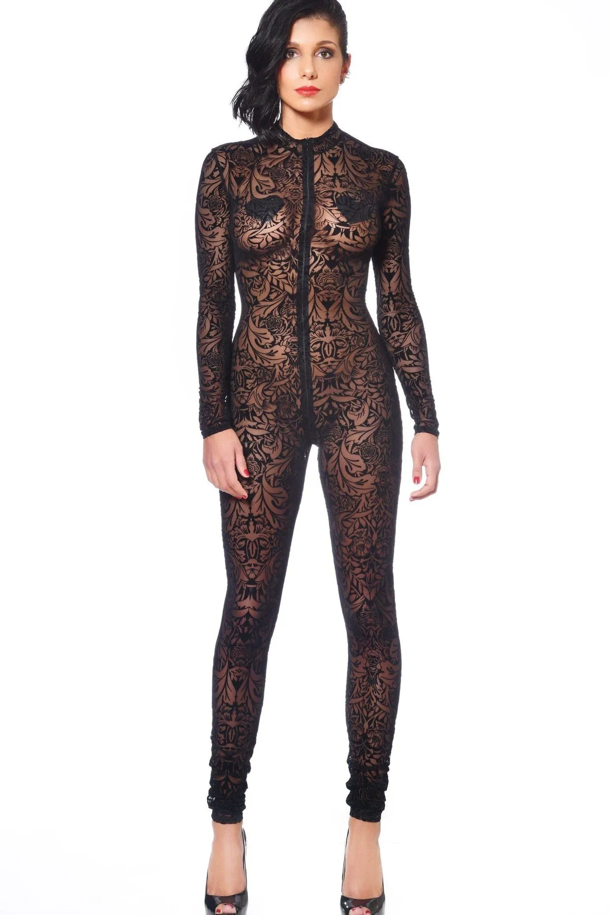 Sweety Combi Maori Fetish Catsuits | Black Mesh