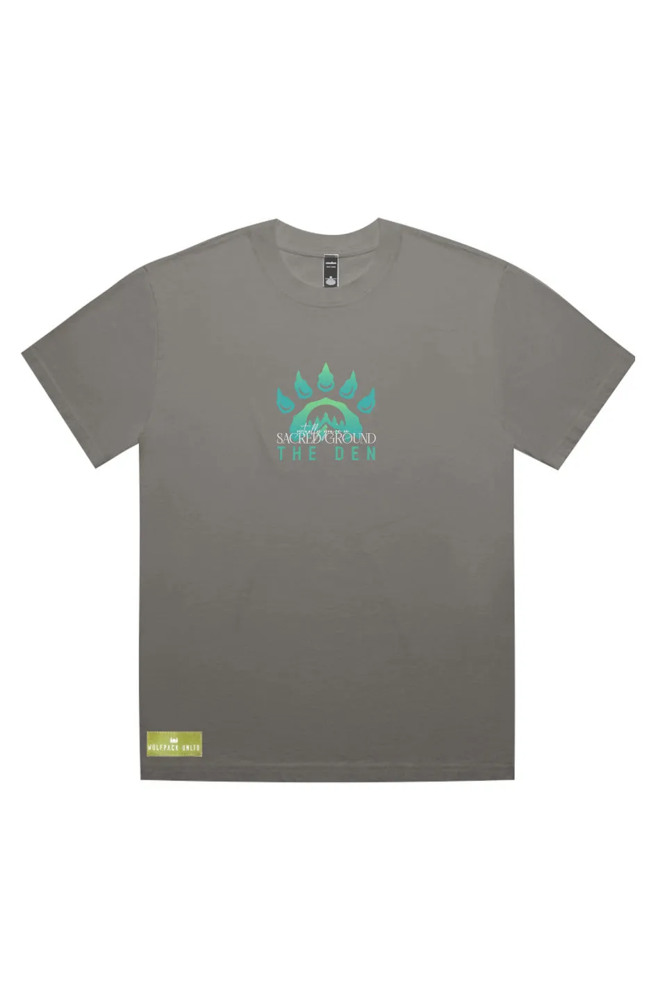 THE DEN UNLTD LOGO SACRED GROUND "FADED" T-SHIRT WHITE TEXT